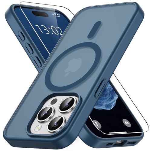 Vansdon Cover Magnetica per iPhone 15 Pro con 1 Pezzi Vetro Temperato | Blu, Compatibile con Magsafe, Protezione anticaduta di livello militare, Custodia Traslucida Opaca Sottile Antiurto