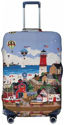 Liulannq Coastal Lighthouse Hochelastische auffällige Koffer-Schutzhülle, die Ihren Koffer vor Staub und Kratzern dekoriert und schützt., Schwarz , XL