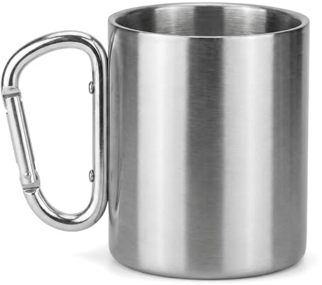 heavenlife Tasse Inox 300ml avec Mousqueton, Mug Isotherme Double Paroi Incassable, Gobelet Camping Voyage Léger, pour Randonnée, Popote Bivouac, Trekking & Bureau, Acier Inoxydable, Argent