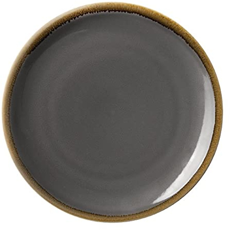 Olympia Kiln Round Coupe Plate Porcelain 280mm, Pack of 4, Smoky Gray | Unique irregular shape with an edge chip warranty protected finish, plus reactive glaze for busy commercial dining.