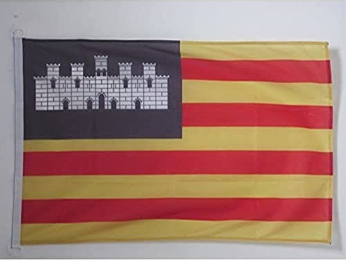 AZ FLAG - Drapeau Iles Baléares - 45x30 cm - Pavillon Nautique De Las Islas Baleares - Espagne Spécial Bateau Et Extérieur En Maille Bloquée Avec Anneaux Plastiques Intégrés - 30g