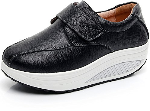 rismart Donna Cuneo Hook & Loop Comodo Carino Pelle Addestratore Scarpe Sneaker SN8787(Nero,EU39.5)