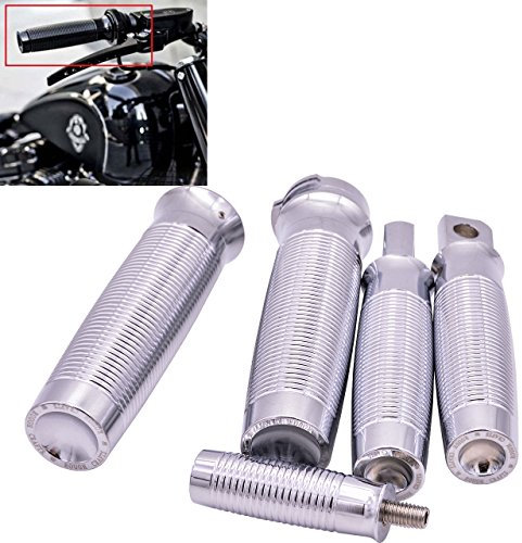 KATUR Motorrad Lenker Griffe Fußrasten Schalthebel 1 Zoll Edge Cut Gas CNC Aluminium Griffe Fußrasten für 1996-2015 Harley Davidson Dyna Sportster Softail V-Rod VRSC (Silber)