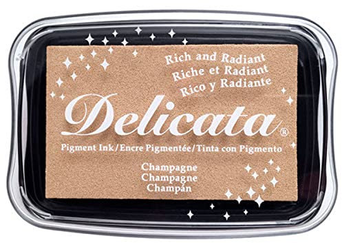 Tsukineko DE-000-196 Ink Pad Delicata Stempelkissen-Beige, Dazzle Champagne-Groß-Wasserbasis, Wasserfest-Embossing, 9,9 x 6,8 x 1,9 cm