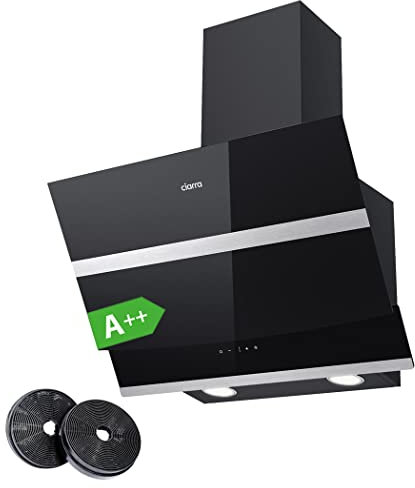 CIARRA CBCB6736N Kopffreie Schräghaube Dunstabzugshaube 60 cm 650 m³/h Touch Control Dimmbar LED-Beleuchtung Abluft Umluft mit CBCF003 Aktivkohlefilter Glas Schwarz
