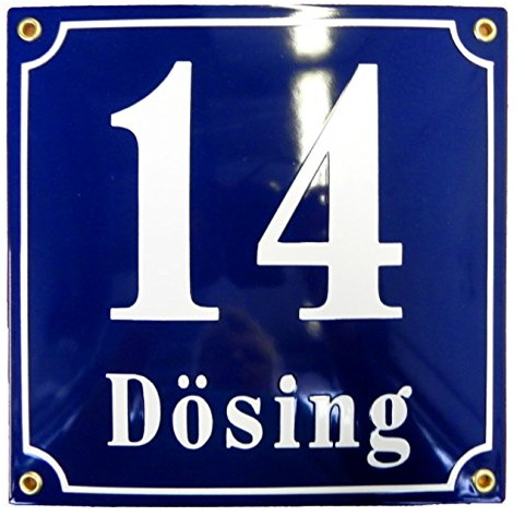 Hausnummer Hausnummernschild Emaille 20x20 cm mit Wunschstraßennamen und Nummer Hausnummer & Straße, Hausschild, Individuell anpassbare Hausnummer, Vorbohrungen, Wetterfest, Türschild, Wunschtext