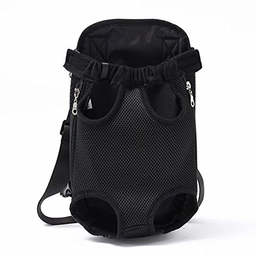 Creatwls Haustier-Tragetasche, verstellbar, für Katzen und Hunde, mit Beinen, vorne, Brusttasche, Tragetasche, Schulterriemen, für Wandern, Reisen, Camping, Schwarz/L