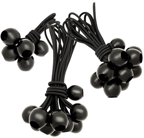 LUCIAMO Spanngummi mit Kugel 25 Stück Set 100/150/200 mm, Extra vielseitig für Pavillon, Sonnensegel, Plane, Balkonsichtschutz, Banner I Gummispanner I Expander-Schlingen I Planenspanner (Schwarz)