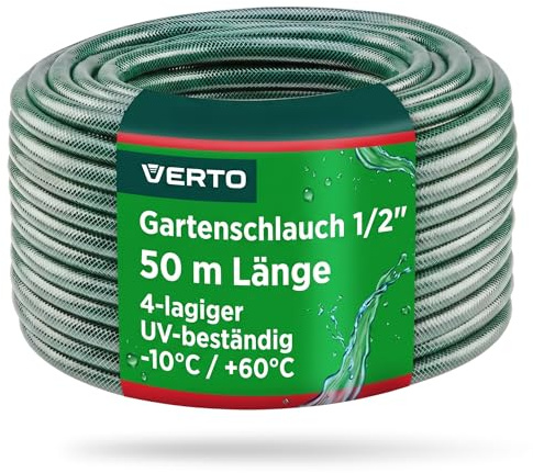 VERTO Tuyau d'arrosage ECONOMIC - Résistant aux UV - Résistance à la rupture - 20 bar - Système de prévention des algues - Plage de température : de -5 °C à +30 °C (1/2, 50 m)