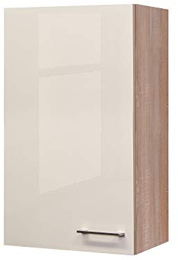 Flex-Well Hängeschrank Nepal - Küchenschrank - 1-türig - Breite 50 cm - Hoch 89 cm - Creme glänzend/Eiche Sonoma