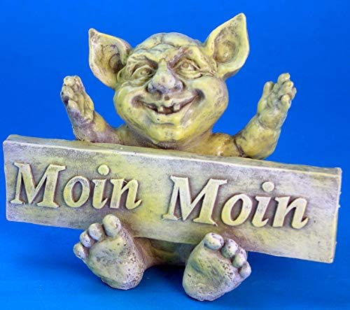 GeKi Trend Gnom Moin Moin Garten-Figur frostfest Antik Stein-Optik fluoreszierend Leuchtend 17 cm H x 21 cm L Kobald Deko norddeutsch
