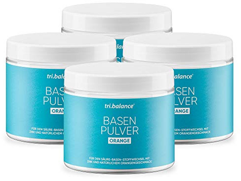 tri.balance Basenpulver ORANGE 4er-Pack 1200 g – Orangengeschmack, vegan | Mit Zink für den normalen Säure-Basen-Stoffwechsel, natürlicher Orangengeschmack, vegan, ca. 216 Portionen