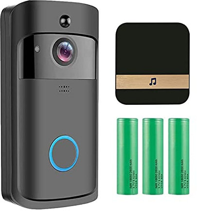 WlP Video Doorbell Camera With Chime, Wireless WiFi Smart Video Doorbell Security Camera With Motion Detection, 2-Way Audio, Night Vision For Phone Home Security Cameras (Color : Black)