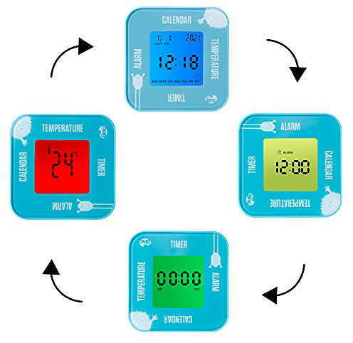 Tinc Kids Digital Alarm, Temperature, Date & Timer Rotate Flip Clock, Blue, Small