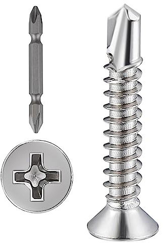 Wensilon（300pcs）#8×1”for Sheet Metal Self-Tapping Screws 410 Stainless Steel Flat Head High-Strength Quick self-Drilling Screws