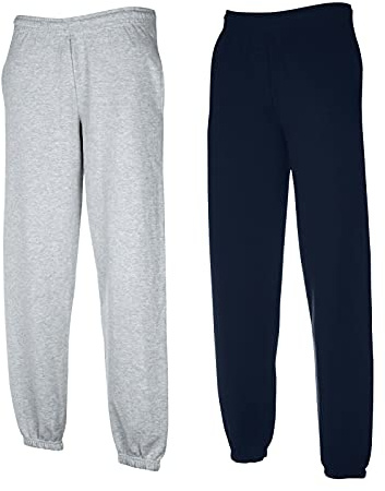 Fruit of the Loom Classic Elasticated Cuff Jog Pants Herren Jogginghose, Größe:3XL, Farbe: 1x Grau + 1x Deep Navy + 1 HL Kauf Notizblock