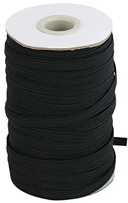 Flat Elastic Band for Sewing, 1/4 inch 50 Yards High Elasticity Black Elastic Cord Elastic Rope Knit Elastic Spool for Sewing DIY Crafts(Black, 1/4 Inch * 50 Yard)