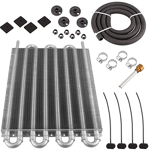 MUGE RACING Universal 5/16 Transmission Oil Cooler Kit, Aluminium alloy 8 Row Remote Power Steering Transmission Oil Cooler Kit(Sliver)