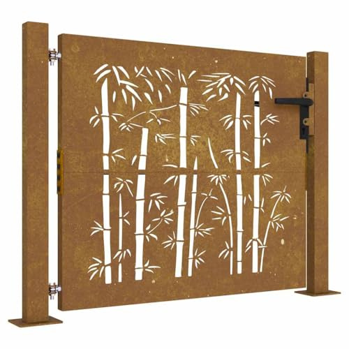 vidaXL Portail de Jardin 100x100 cm en Acier Corten et Bambou