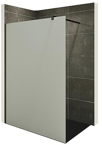 i-flair Duschabtrennung Walk In FIONA 110x200 cm Duschwand Dusche 10mm STARK aus SATINIERTEM NANO ESG Sicherheitsglas mit schwarzem Wandprofil W740 Black Satiniert