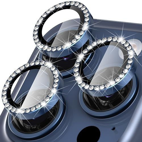 Diruite Camera Lens Protector for iPhone 15 Pro/15 Pro Max Lens Cover | 9H HD Tempered Glass,Scratchproof Aluminum Alloy,Keep Original Shooting,Strong Adsorption,Easy Assembly,Blue Titanium