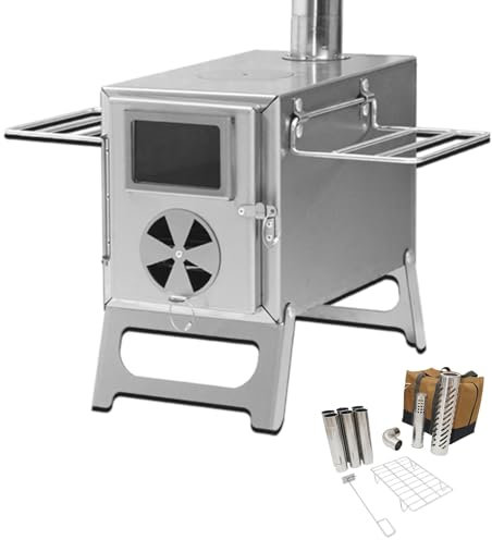 GUAWJRZDP Poêle à Bois Camping, Chaudière à Bois, Acier Inoxydable， Portable， Combustion Efficace， Fenêtre de Visualisation， Randonnée en Plein Air Camping Cuisine Randonnée