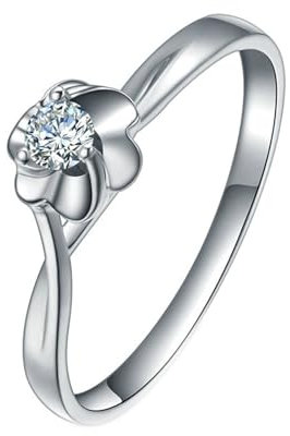Trauringe Platin 950, Freundschaftsringe Weißgold Blume Lab Diamant 0.098Ct Ij Rundschliff Vvs mit Größe 60 (19.1) Gravur für Neujahr