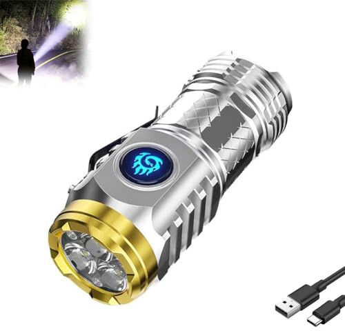 Three-Eyed Monster Mini Flash Super Power Flashlight, Lampe De Poche De Monstre à Trois Yeux, Lampe Torche LED Rechargeable, Mini Lampe de Poche LED, Lampe de Poche Étanche avec 5 Modes (Argent)