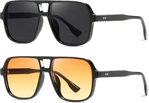 kimorn Occhiali da sole da donna e uomo alla moda retrò occhiali da sole oversize con montatura quadrata K1650, Nero e giallo.