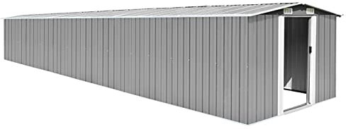 Gecheer Abri de Jardin Gris 257x779x181 cm Acier galvanisé, Solution de Stockage Extérieur Cabane de Rangement à Outil pour Pelouse, Piscine, Extérieur