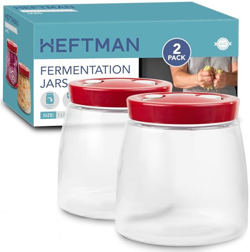 HEFTMAN Fermentazione Barattolo Vetro - Barattoli Vetro Conserve con Presa D'aria a 1 via, 1 Litro, Ideale per Fermentazione Sicura per Kefir, Kimchi, Crauti, Contenitore Lievito Madre (2 Pezzi)