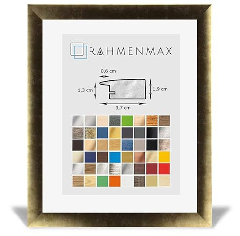 RahmenMax® Toskana Bilderrahmen Holz 44x54 cm zum Aufhängen/Bilderrahmen Maßanfertigung möglich/MDF Posterrahmen/Bilder Rahmen in Gold Antik Dekor mit Acrylglas/Puzzle Rahmen