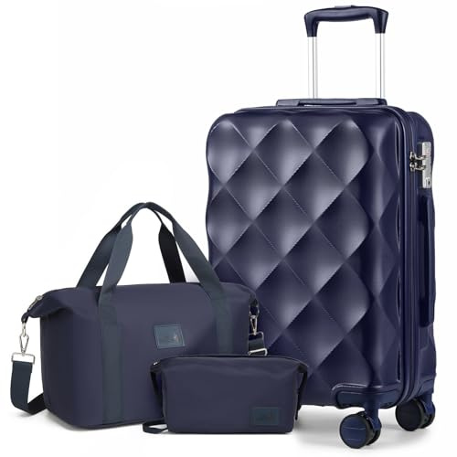 Sea choice Handgepäck Koffer Trolley ABS Leicht Reisekoffer Hardschale 4 Rollen und TSA Schloss Mit 1 Reisetasche und 1 Kulturbeutel (55cm, Schwarz)