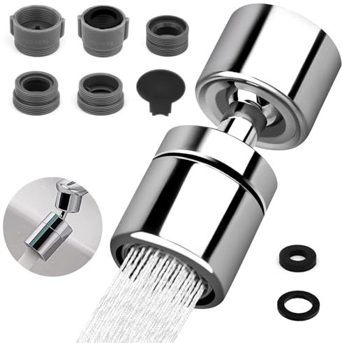 Aeratore 360° Girevole per Rubinetto - Rompigetto con 5 Adattatori - Filtro Lavello per Cucina e Bagno