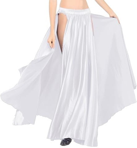 MUNAFIE Gonna lunga con fessura per danza del ventre, gonna in raso, per donna, bianco, Einheitsgröße