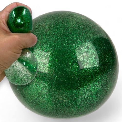 MIJOMA Funkelnder Squeeze-Wasserball – Glitzer-Antistressball, 7 cm, flexibel, langlebig, für Kinder & Erwachsene, Förderung der Konzentration (Edition Grün)