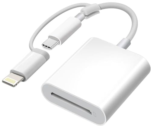 Lecteur de carte SD certifié Apple MFi pour iPhone, USB-C et adaptateur Lightning vers carte SD pour iPhone 15/14/13/12/11/XS/XR/X/8 7 6 5, MacBook Pro M1 Air, iPad Pro/Air, iMac, Galaxy S24/S23 (1