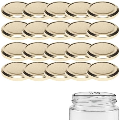 mikken 20 Deckel TO 66/6,9 cm für Marmeladengläser Twist-Off Ersatzdeckel Schraubdeckel für Sturzgläser und Einmachgläser Gold