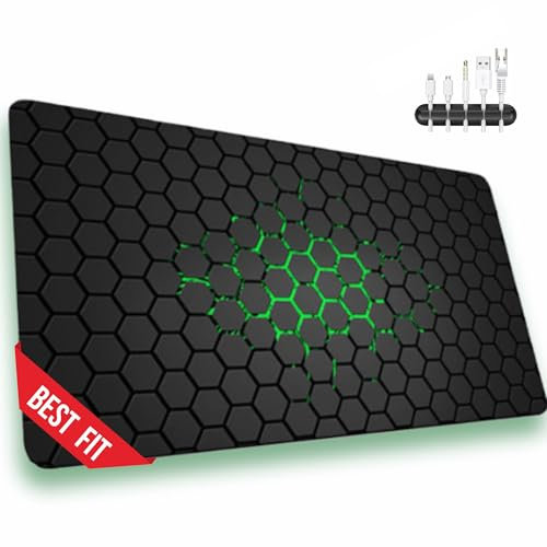 Alfombrilla Ratón XXL, Tapete Rato XXL, Alfombrillas Raton 900x400, Alfombrilla Ratón Gaming, Almohadilla Raton, Protector Mesa Escritorio, Mouse Pad Gamer, con Organizador de Cables (x1, verde)
