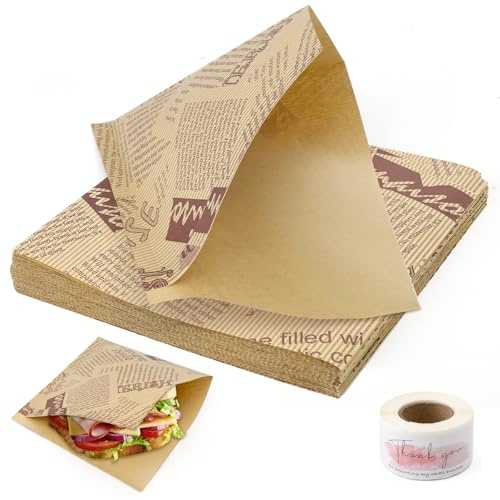100 pièces papier sulfurisé 15x15 cm papier emballage alimentaire sac à hamburger en papier Résistant à l'huile Ouverture latérale Convient pour les hamburgers, les frites, les sandwichs les hot-dogs