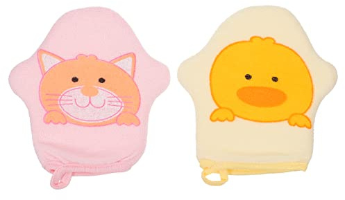 SECFOU Forme Étoile Cartoon Moufles de Bain pour Bébé en Coton Doux 2 Pièces Couleur Aléatoire Brosse de Nettoyage en Profondeur, Mousse Abondante, pour Voyage et Usage Quotidien