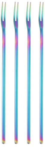 Sourcing Map 4-Piece Olive Fork Set, 8.6 Inch Long Handle, Stainless Steel, Ideal for Dessert, Fruit, Vegetables