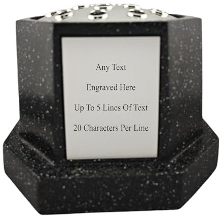 Personalised Engraved Octagon Memorial Rose Bowl Grave Marker Flower Pot Vase Black or White Available With Silver Lid & Plate (Black)