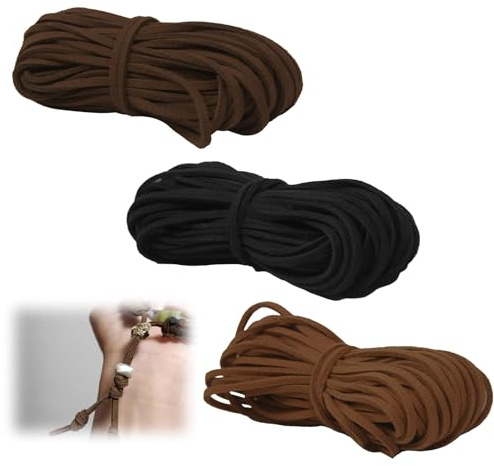 3 Pezzi Corda di Cuoio, Corda In Pelle per Collana, Cordoncino per Braccialetti, Vintage Corde In Pelle, Corda Di Cuoio, 10 m x 3 mm per Creazioni di Gioielli in Khaki, Marrone e Nero