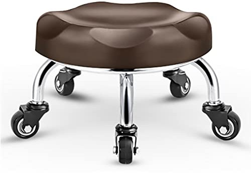 SBCGFY Hocker, Sattelhocker, Kleiner Hocker, Rollhocker, niedriger Rollhocker, niedriger Kleiner Hocker aus Leder mit universellen Lenkrollen(Braun, Einheitsgröße)