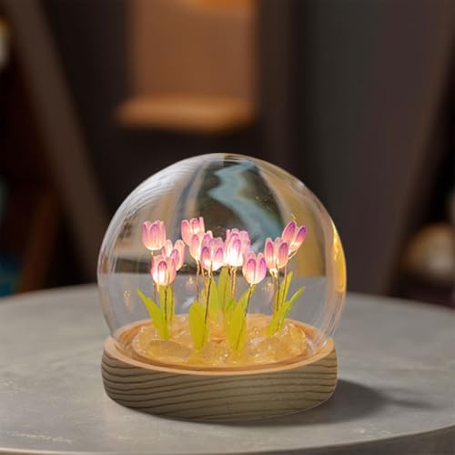 Demiawaking 3D Tulpen Nachtlicht LED Nachtlampe Tischlampe Künstliche Blumen Lampe Schlafzimmer Deko Weihnachten Geburtstagsgeschenke Damen Mutter Geschenk (Lila)