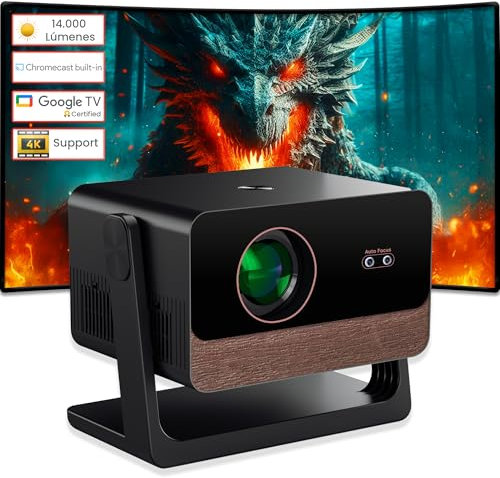 Proyector 4K, Luximagen GTV1000, GoogleTV Certificado para Net-Flix, PrimeVideo, D+, M+, MAX, You-Tube,Free Style, Cine en casa, 14.000 Lúmenes, 450 ANSI, Auto Keystone, Keystone 4D, Zoom, WIFI6