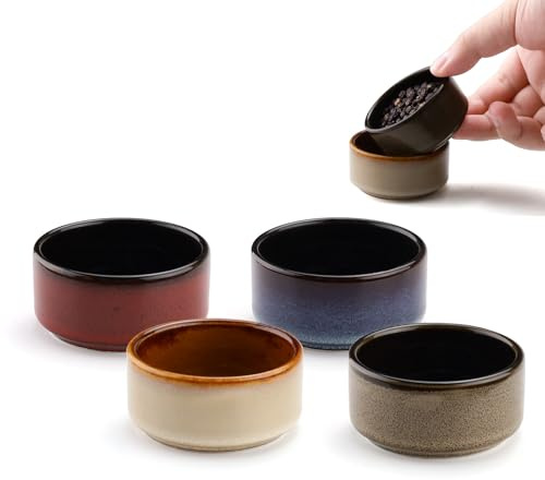 Fatiya Lot de 4 petits bols en céramique de 40 ml, mini plats à sauce soja en porcelaine faits à la main pour servir des ramequins, des collations, du ketchup, de la mayonnaise, des desserts, des