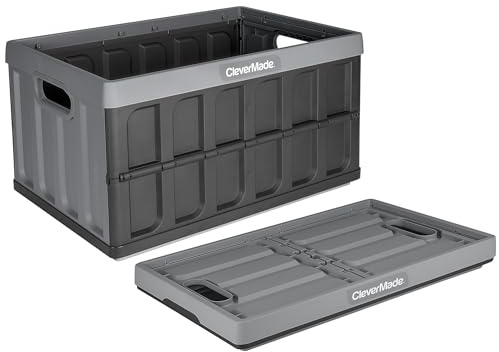 CleverMade Collapsible Storage Bins - Stone 1 Pack 46L - Stackable Containers Heavy Duty Capacity Folding Crates - Space-Saving for Home