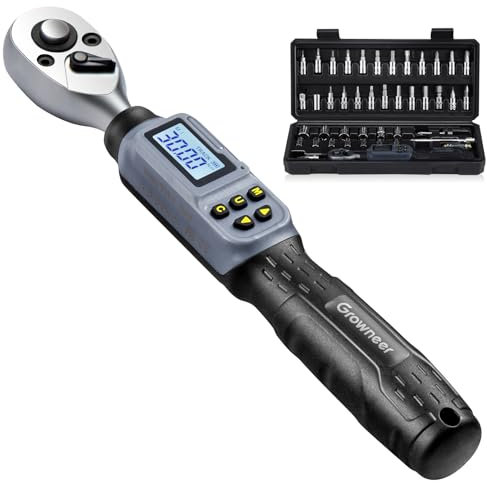 GROWNEER Drehmomentschlüssel Digital 1.5-30 Nm, 1/4 Zoll Fahrrad & Motorrad Digitaler Drehmomentschlüssel, ±2% Präzision, Summer und LED-Anzeige